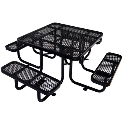 Square Outdoor Steel Picnic Table, With Umbrella Pole
