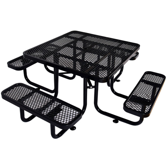 Square Outdoor Steel Picnic Table, With Umbrella Pole