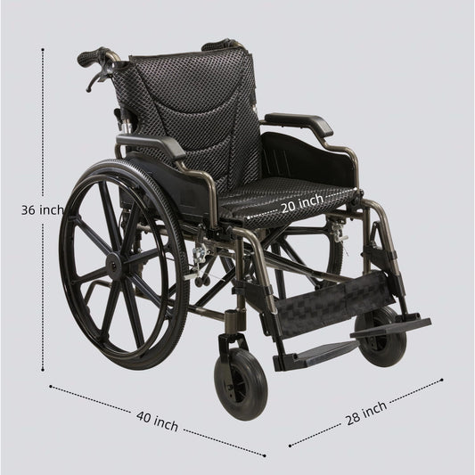 Manual Wheelchair With Double X Force Support Double Brakes 24" Non InflatableTires Lightweight Foldable Transport Wheelchair For All Terrains 350Lbs Capacity Color - Black / Gray