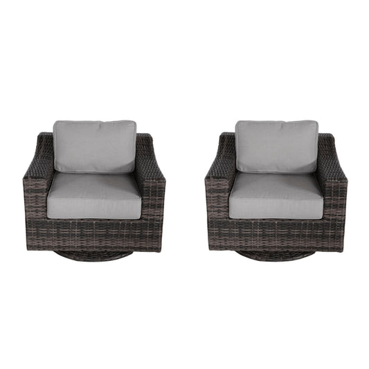 Contemporary Outdoor Swivel Patio Chair With Cushions (Set of 2) - Brown