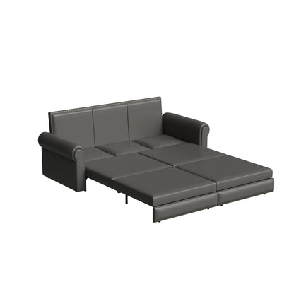 3 In 1 Convertible Sleeper Sofa With Nailhead Trim & Rolled Arm