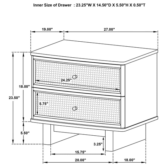 Kimpton - 2 Drawer Nightstand With USB Charging Ports - Beige