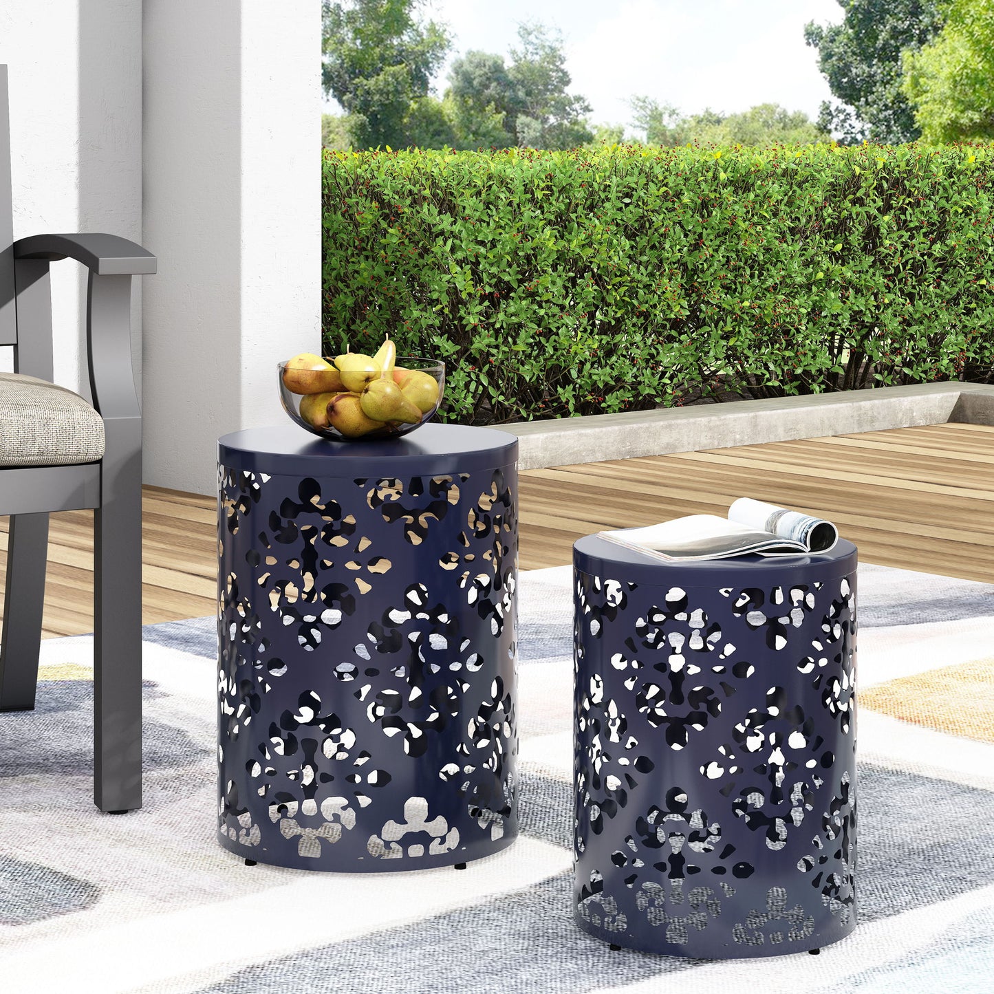 Modern Iron Cut Design End Table (Set of 2) - Navy Blue