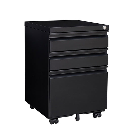 Contemporary Black 3 Drawer Mobile Filing Cabinet With Lock, Metal Office Storage For Legal / Letter Size