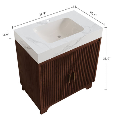 Freestanding Bathroom Vanity With Sink - Walnut / White