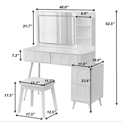 Modern Makeup Vanity Desk With LED Lights & Mirror 4 Drawer Dressing Table Set Space Saving For Bedroom - White