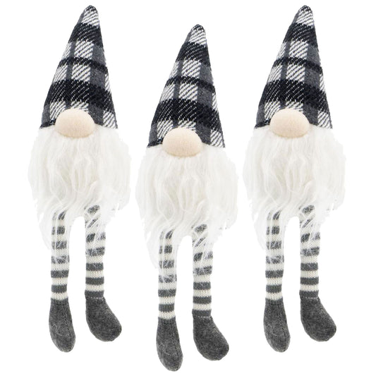 3 Pieces Sitting Gnome, Christmas Table Home Ornaments For Holiday Party Gifts - White / Gray