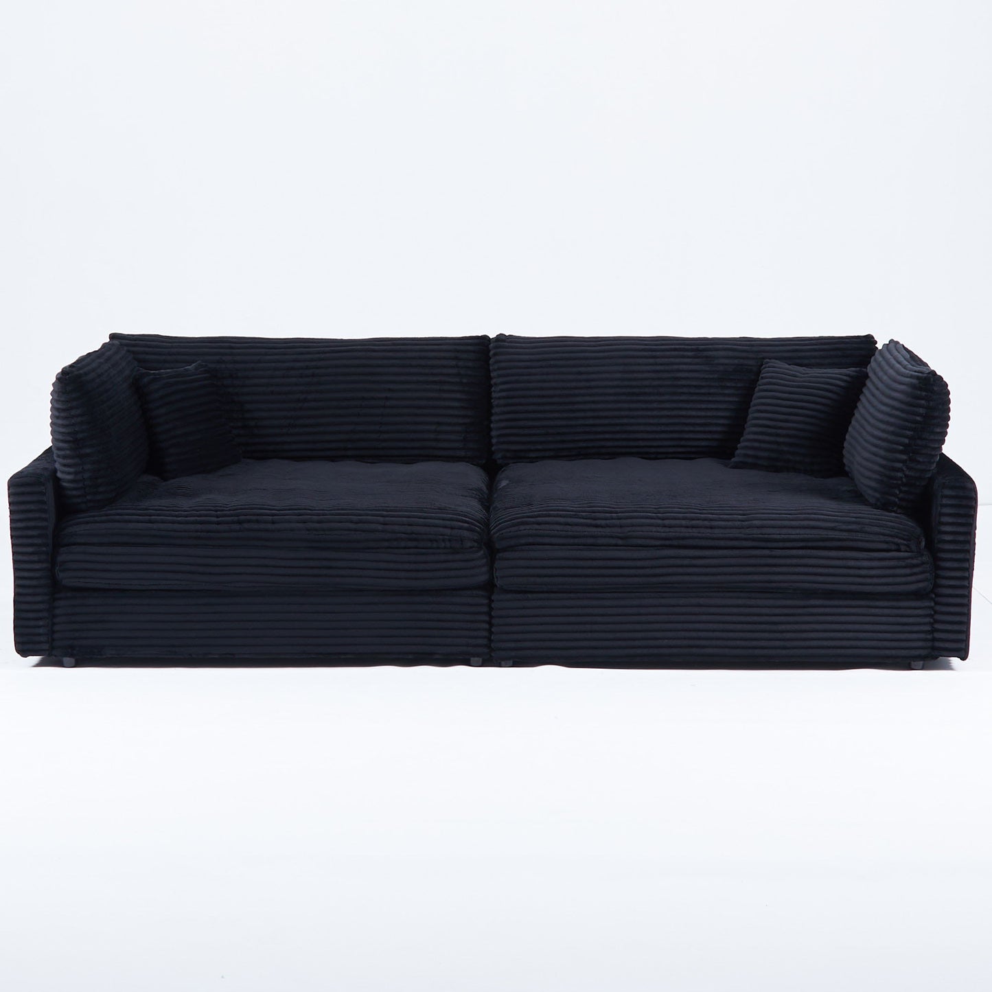 Elegant Corduroy Sofa With Throw Pillows And Backrests