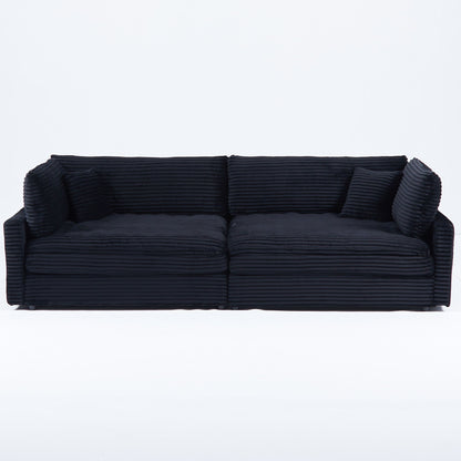 Elegant Corduroy Sofa With Throw Pillows And Backrests