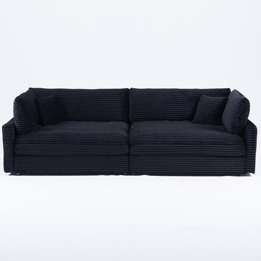 Elegant Corduroy Sofa With Throw Pillows And Backrests