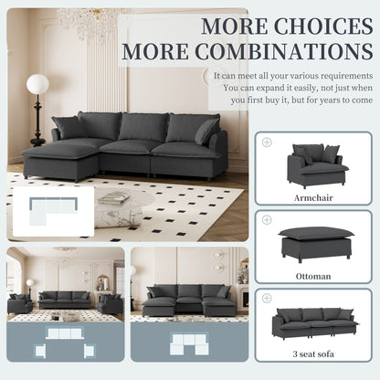 Sectional Sofa With Ottoman Cloud Couch Set With Throw Pillows, Free Combination