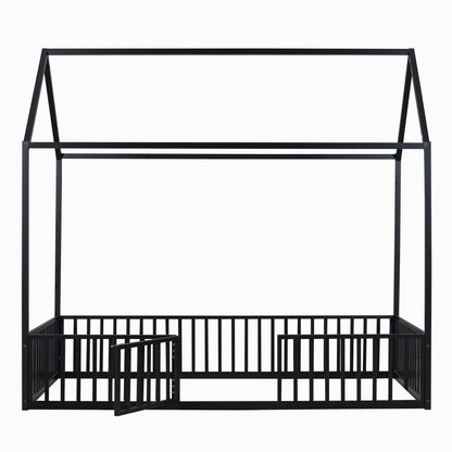 Metal House Bed With Fence And Door