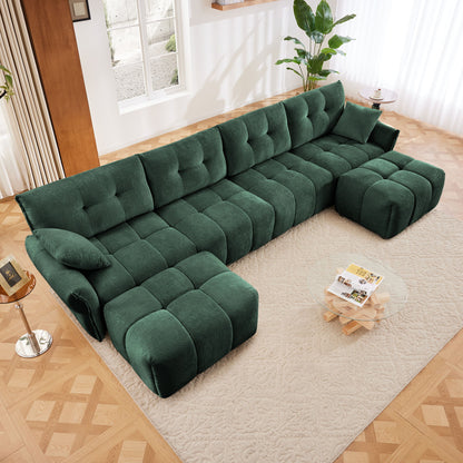 Sofa Set With Ottoman And Pillows, Textured, High Resilience Cushions