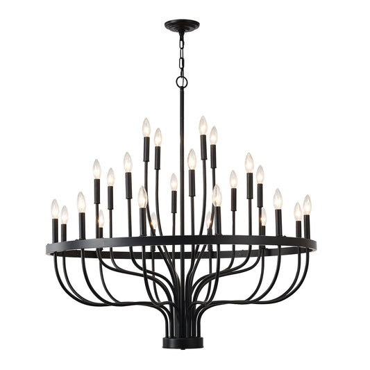 24 Light Chandelier Industrial Iron Candle Chandelier Modern Suspended Farmhouse Chandeliers Pendant Light Fixtures For Dining Room Bedroom Living Room Kitchen Island Foyer E12 Bulb (No Include) - Black