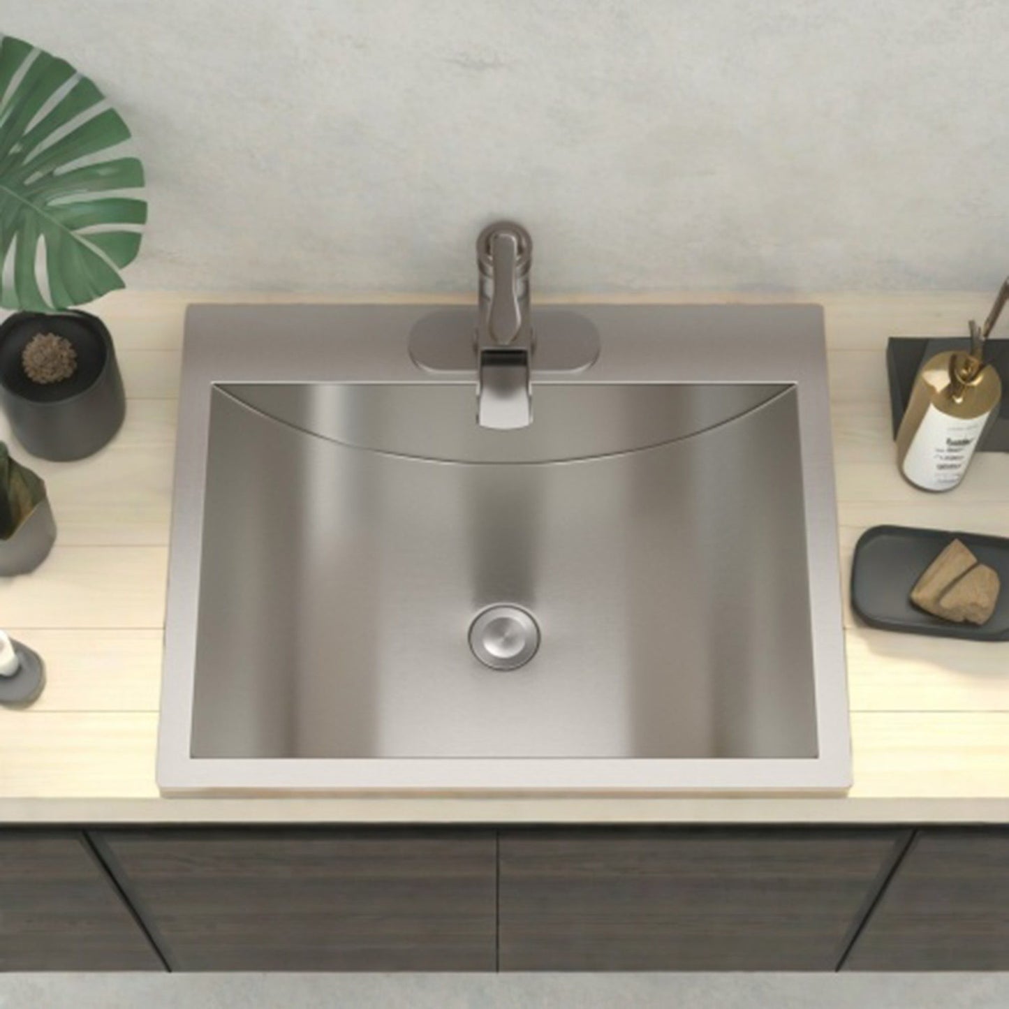 21 X 17" Drop In Bathroom Sink With Pop Up Drain, Stainless Steel Su304, Durable & Rust Resistant, Easy Installation - Brushed Nickel