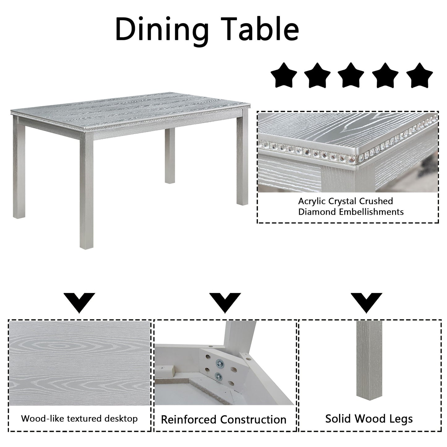 Dining Table Set With Crystal Decoration And Upholstered Chairs