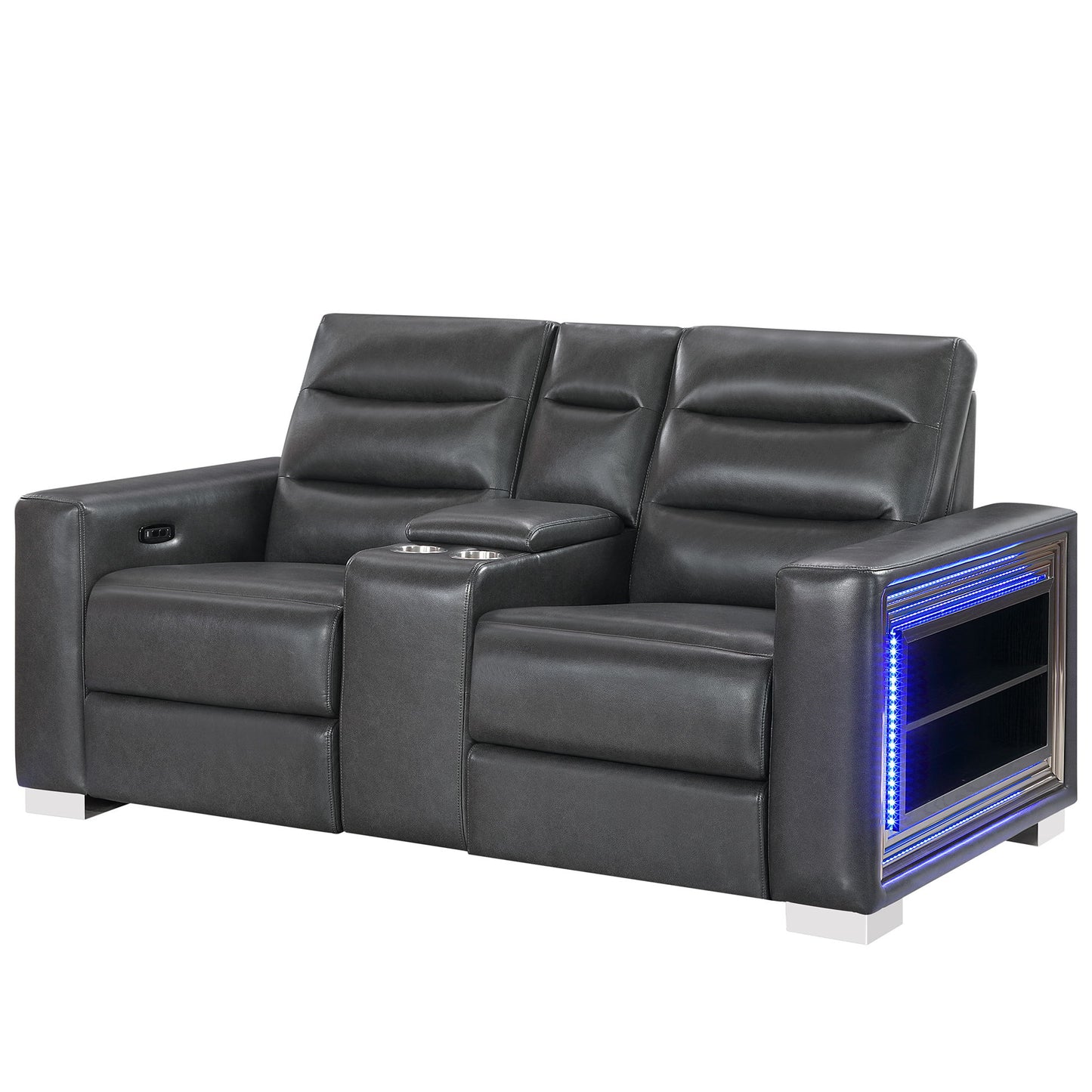 Yamein - Power Reclining Loveseat With Bookcase Arms And LED Lights - Charcoal