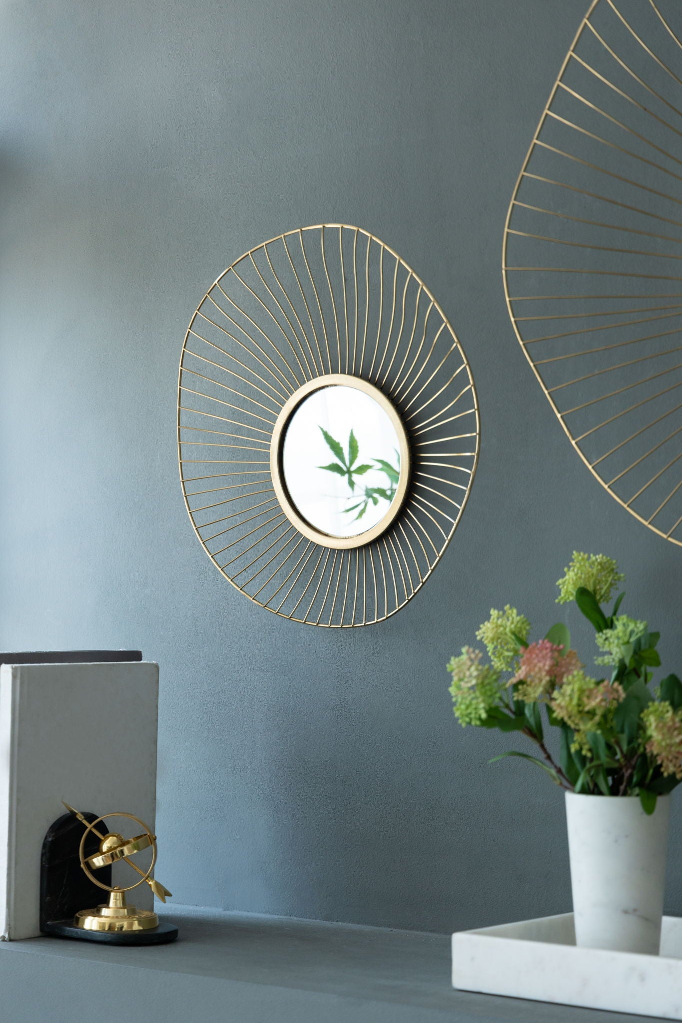 Wall Mirror Abstract Designed Wall Mirrors WithFrame For Home & Office, Top Of Sideboard (Set of 3) - Gold