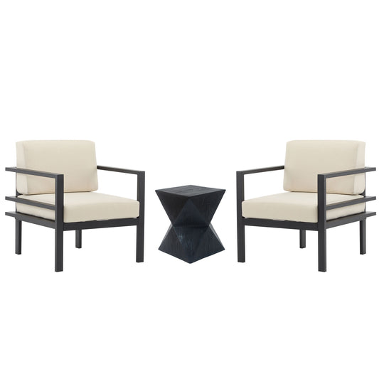 Modern 3 Piece Outdoor Patio Seating Set With Aluminum Frame And Weather Resistant Cushions - Beige / Gray