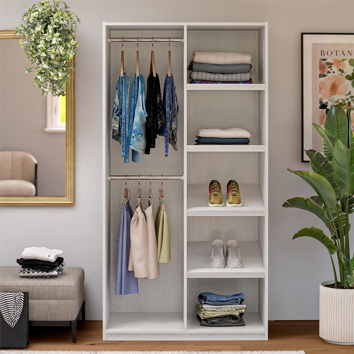 Suite Style Modular Extra Wide Wardrobe With Open Shelves - White