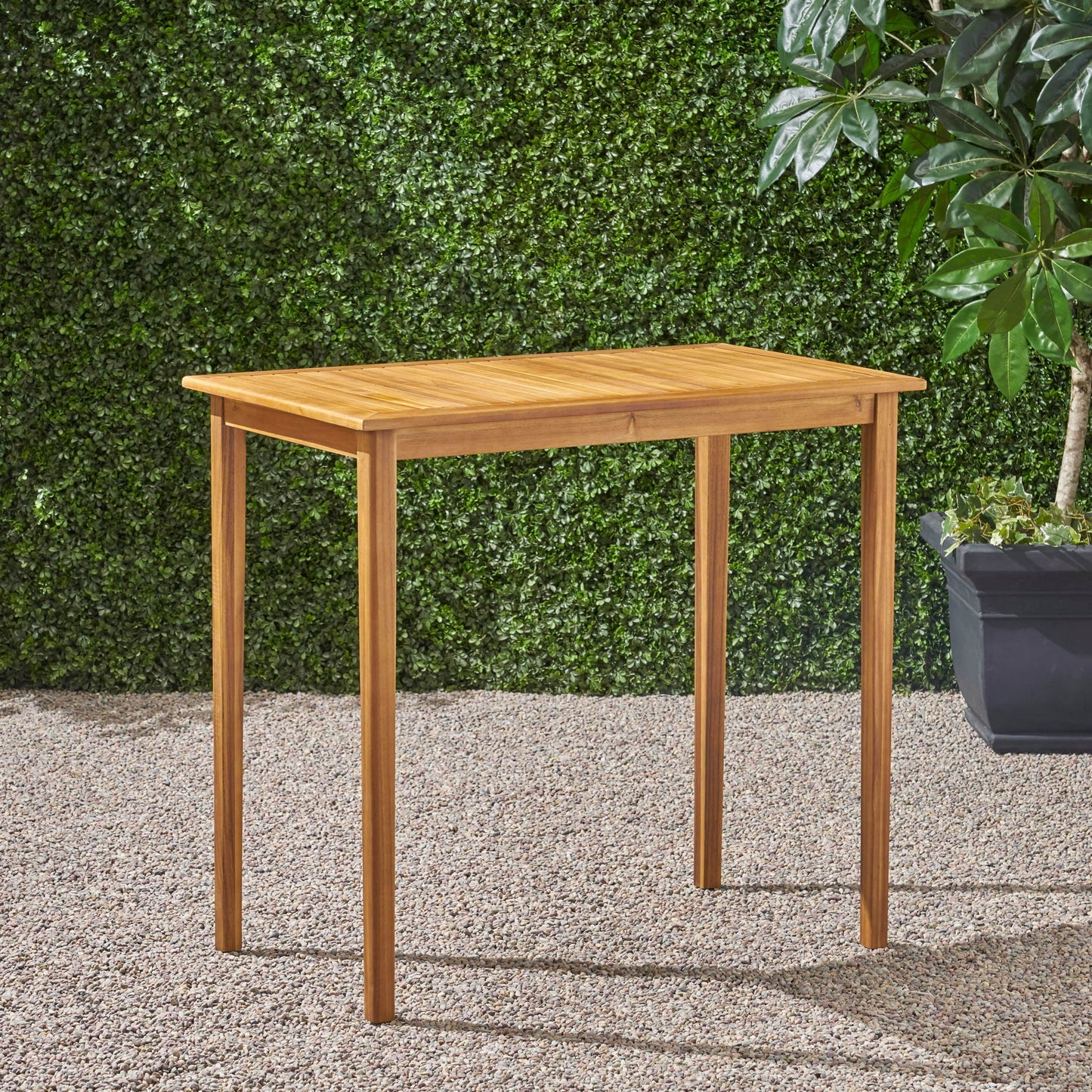 Outdoor Minimalist Acacia Wood Rectangle Bar Table