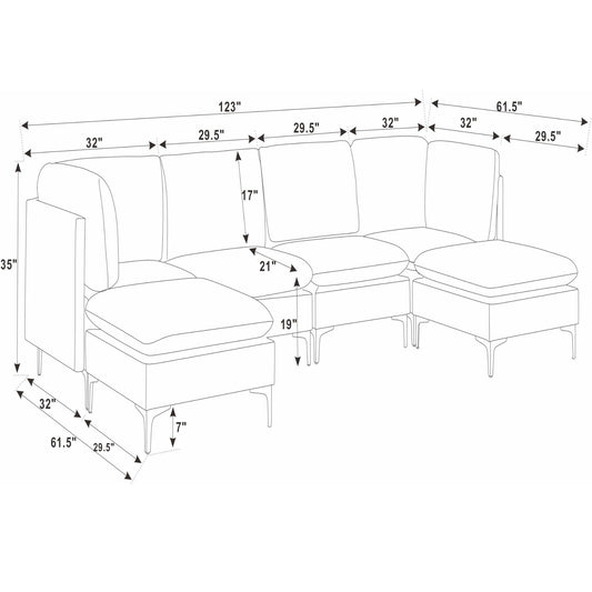 Upholstered Modular Sectional With Medium Firm Seat Cushion - Almond