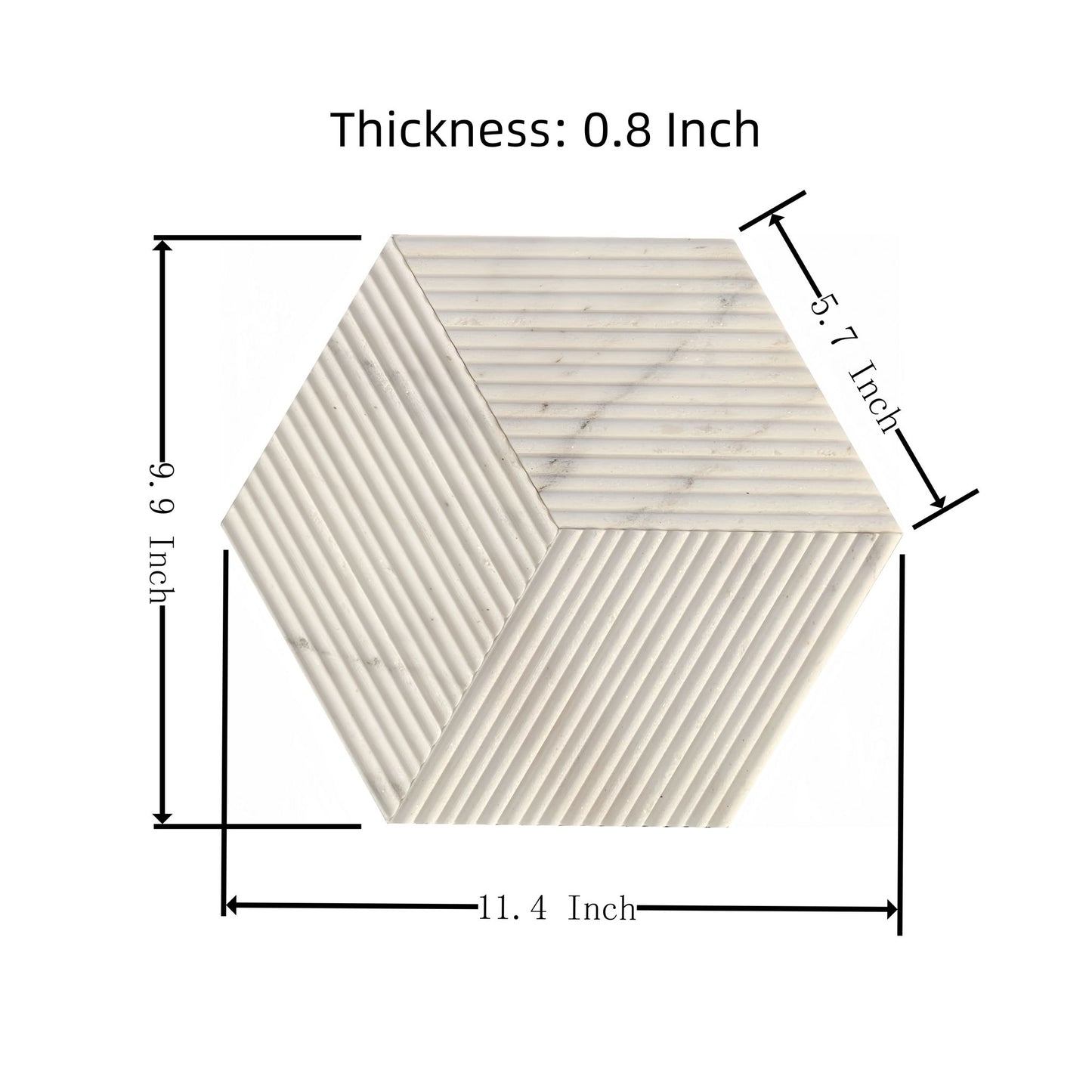 Hexagon Natural Stone Marble Tile, 3D Fluted (Set of 12)