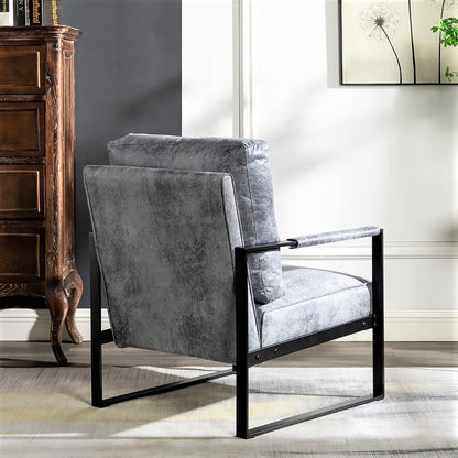 Classic Mid Century Modern Accent Chair With Durable Square Metal Frame, Armchair