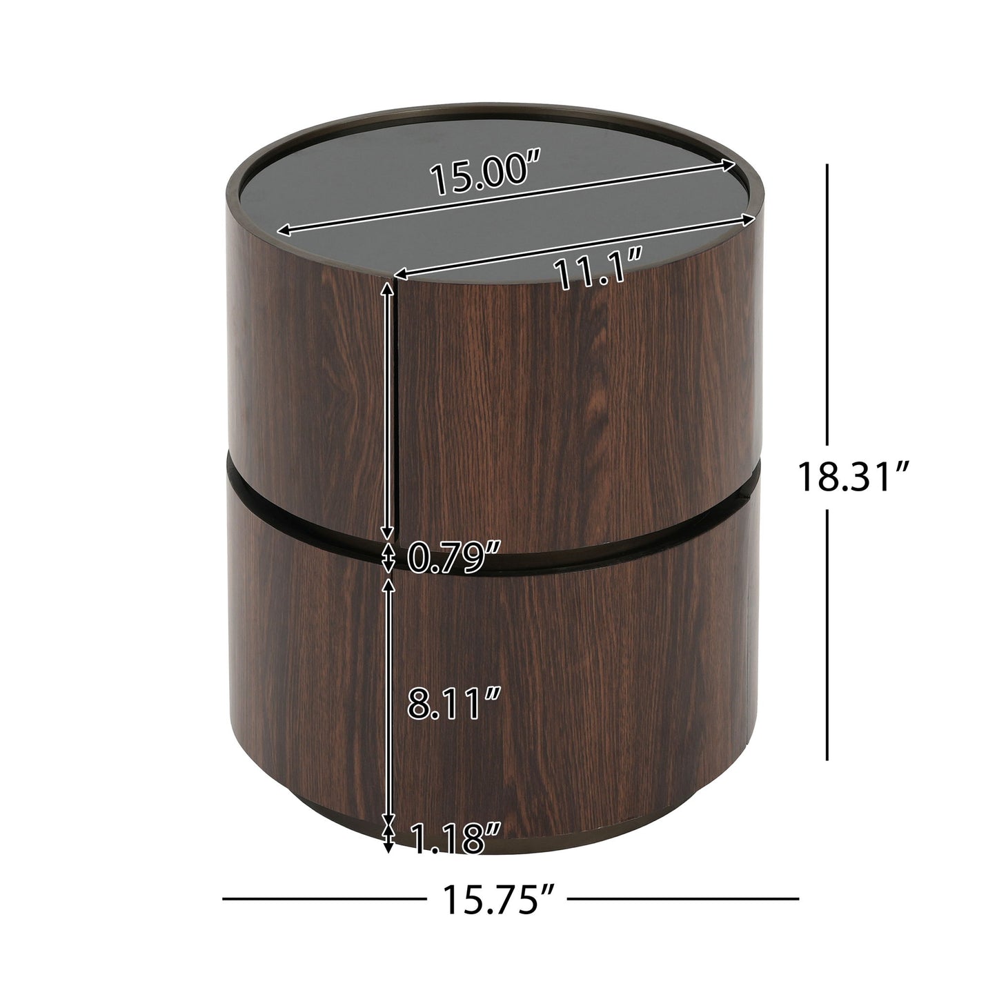 Elegant Italian High Grade Double Layer Storage Round Side Table - Brown / Black