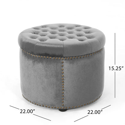 Elegant Round Ottoman Footstool With Studded Rim