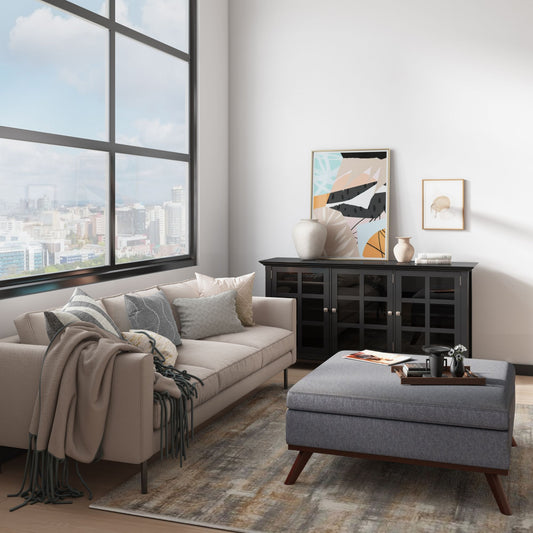 Owen - Square Coffee Table Storage Ottoman - Slate Gray