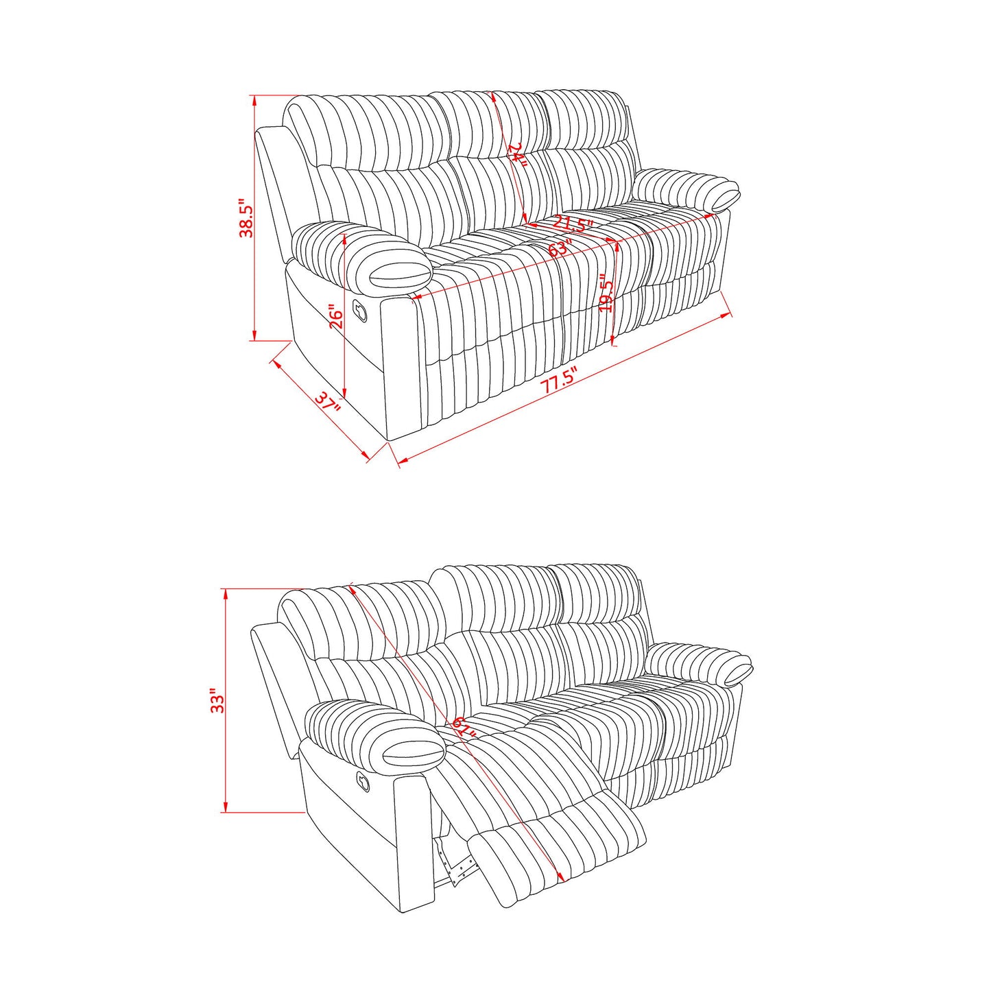 Brenda - Sofa With Manual Recline Function