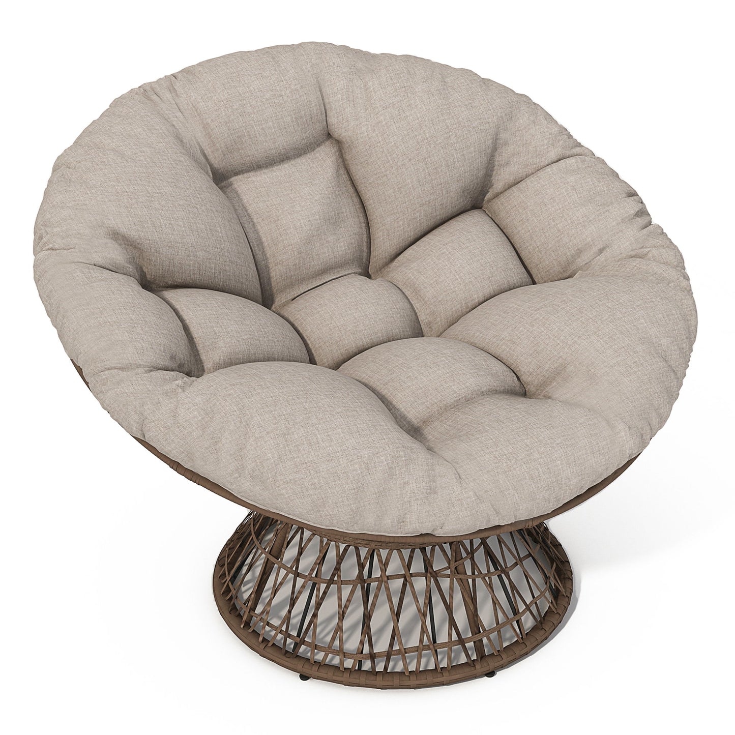 Ergonomic Wicker Chair With Cloud Thick Density Cushion, 3 Proof Cover High Capacity Iron Frame Fluid 360° Swivel
