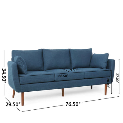 Diaphanous - Upholstered 3 Seater Sofa With 2 Accent Pillows And Wood Legs