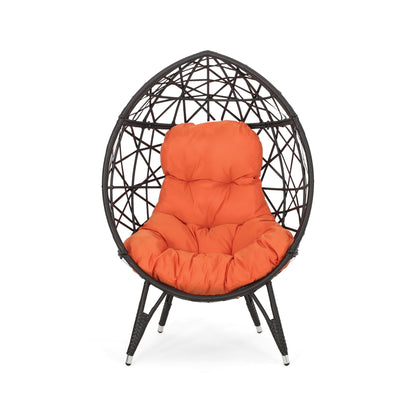 Outdoor Wicker Teardrop Chair With Cushion - Orange / Brown