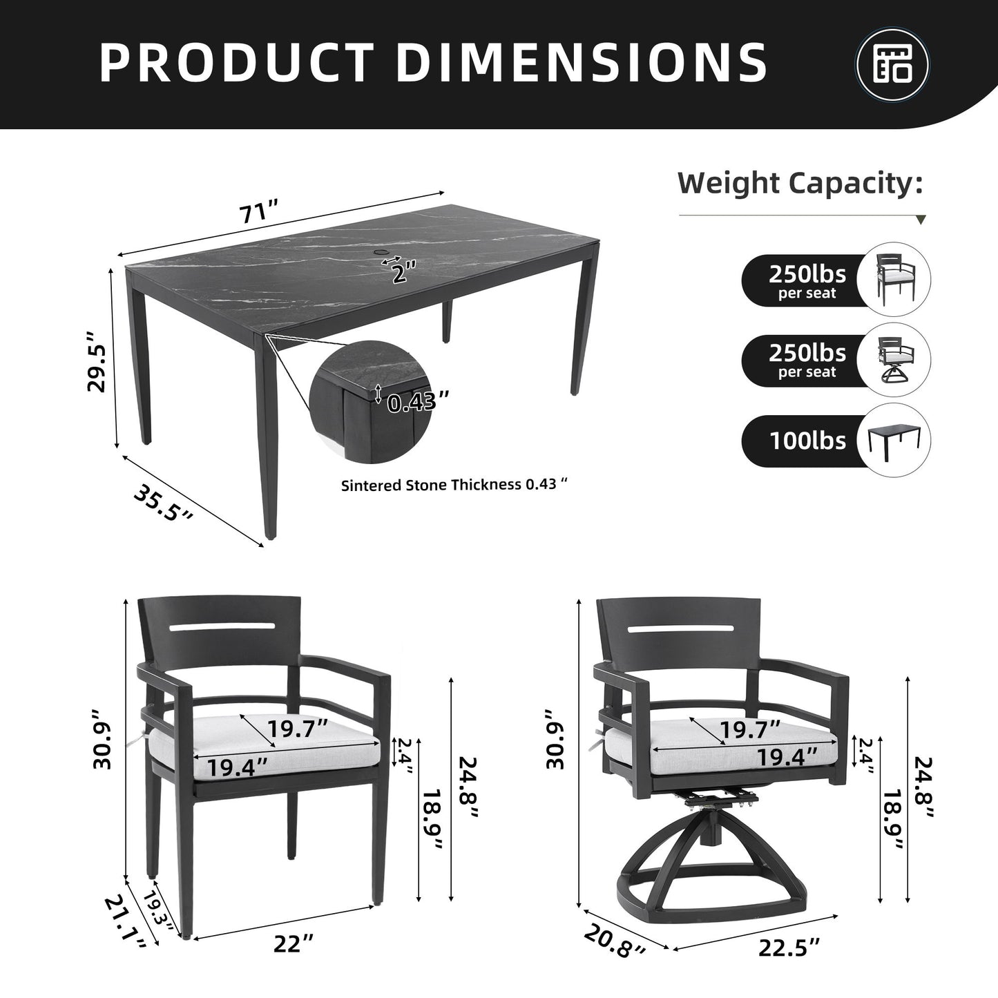 Modern Outdoor Patio Dining Set With Table And Chairs With Sunbrella Cushions