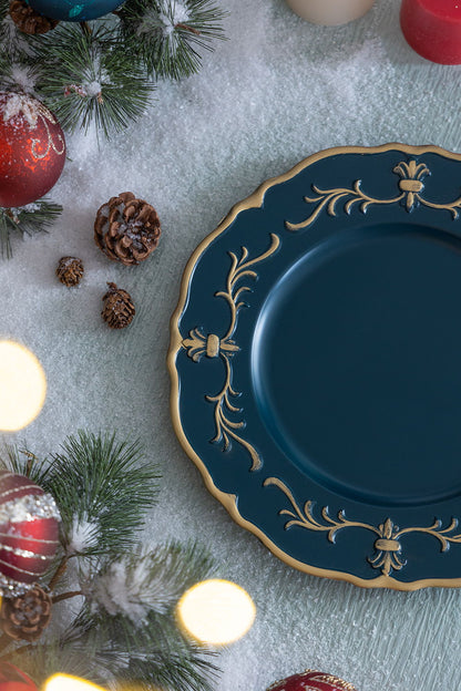 Plastic Charger Plate (Set of 8) - Blue / Gold / Polypropylene