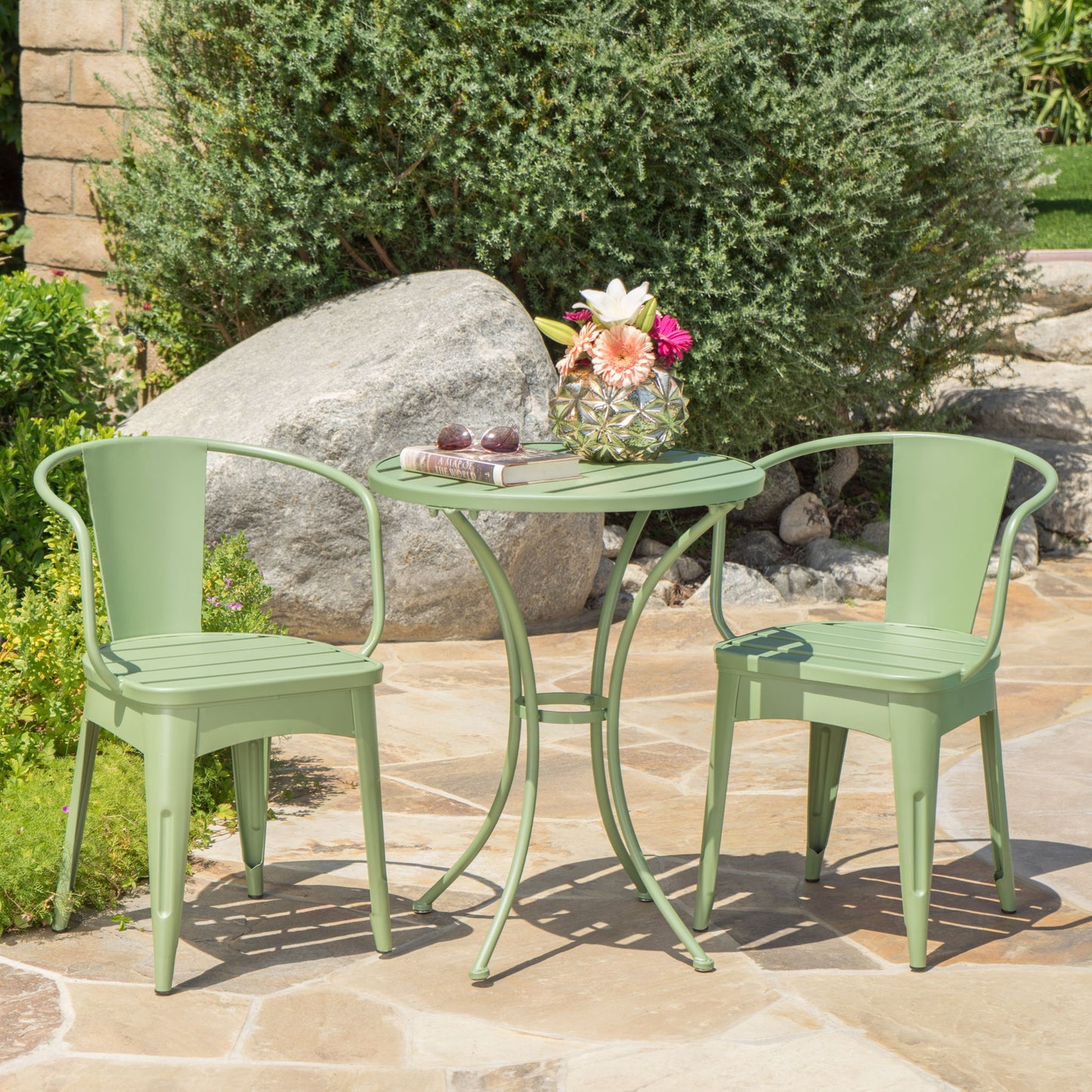 3 Piece Bistro Set With Table And 2 Chairs - Green
