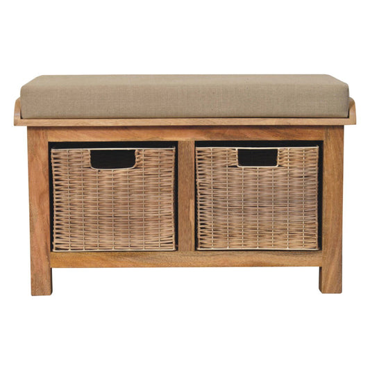 Rattan Basket Linen Bench - Brown