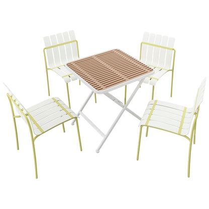 4 Piece Set Of Modern Color Block Designed Single Chairs With Folding Square Table