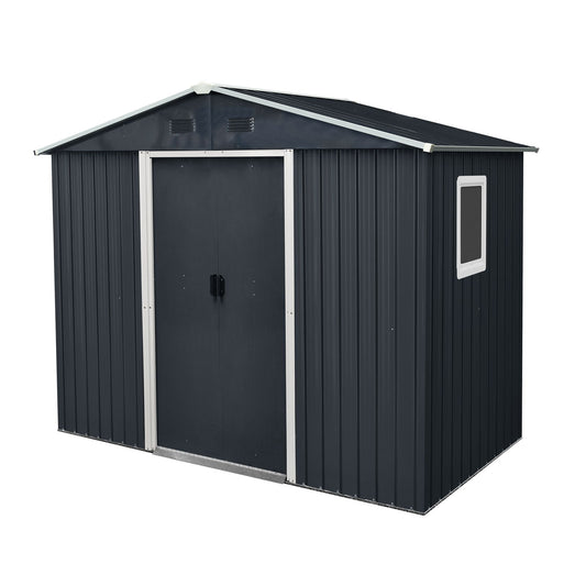 8Ft X 4Ft Outdoor Metal Storage Shed With Window And Metal Foundation For Backyard, Patio, Lawn