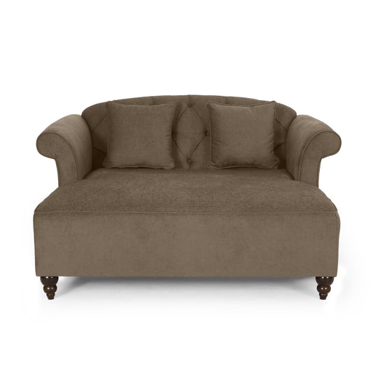 Upholstered Chaise Lounge With Scroll Arms, Turned Legs And 2 Pillows