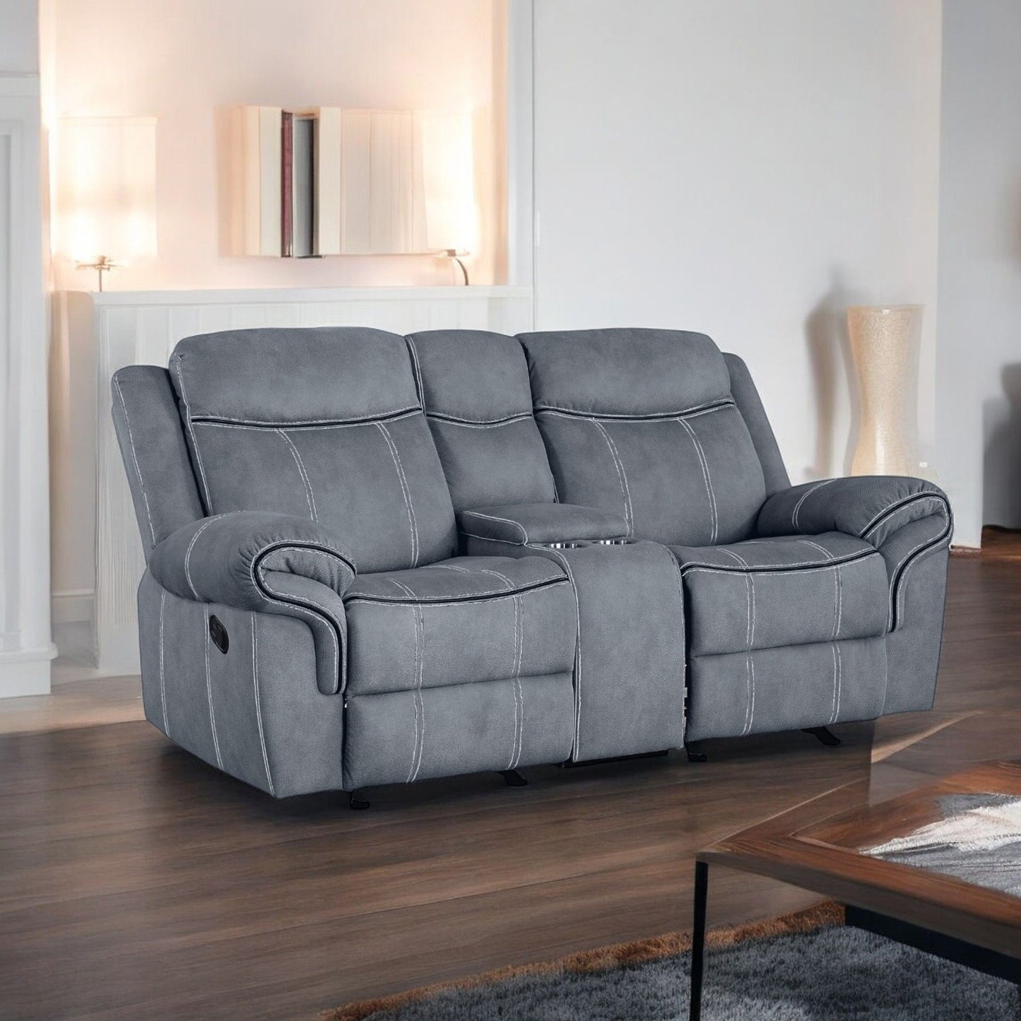 Zubaida - Two Tone Velvet Recliner Loveseat With USB Port Console
