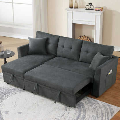Sectional Sofa Bed L Shaped Sofa Couch Bed With USB Port, Reversible Chaise With Storage