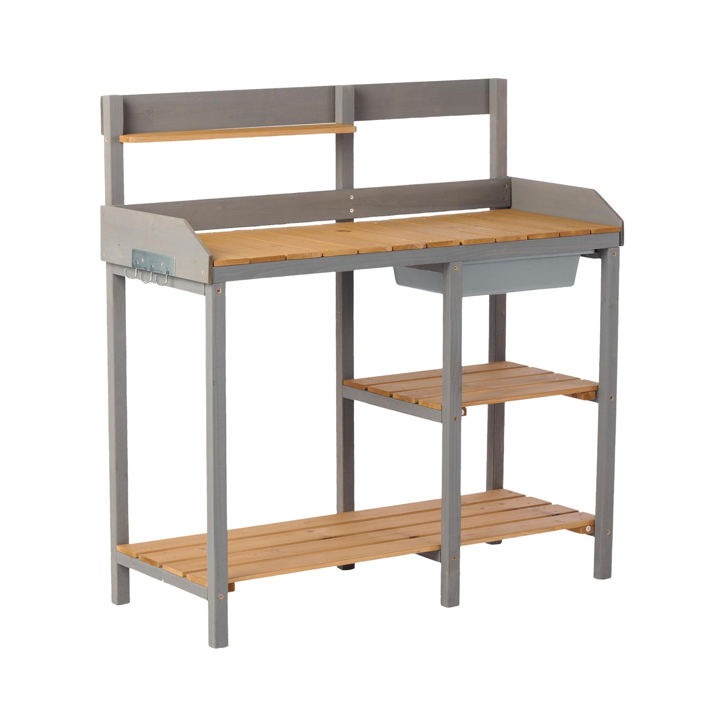 Outdoor Potting - Bench, Workstation Table With Cabinet For Backyard Garden Supplies - Gray / Brown