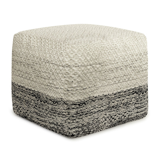 Macie - Square Woven Outdoor / Indoor Pouf - Gray / White