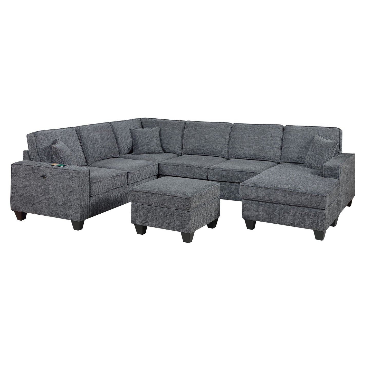 5 Piece Sectional Set Left Arm Loveseat With USB Port Corner Wedge Ottoman Armless Chair Right Arm Loveseat With Chaise - Gray / Slate