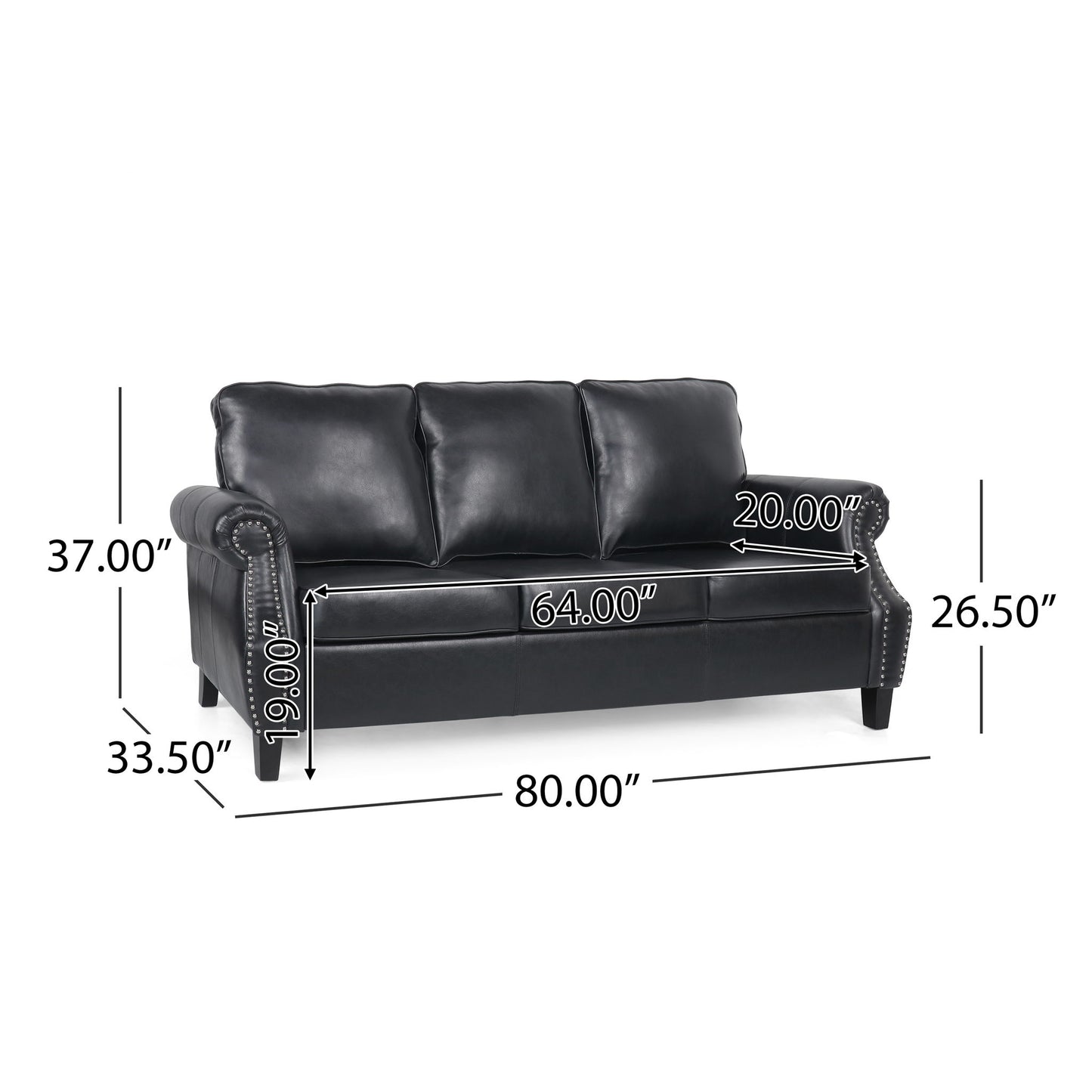 Contemporary 3 Seater Sofa With Nailhead Trim