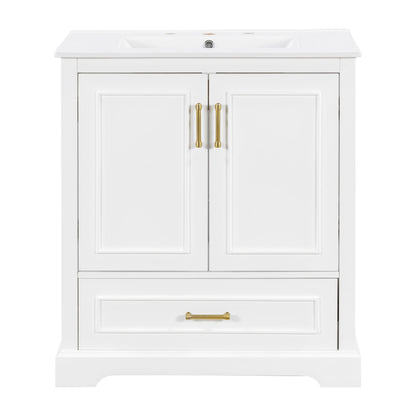 Bathroom Vanity With Sink, 1 Divided Drawer And 2 Soft Close Doors With Double Shelf