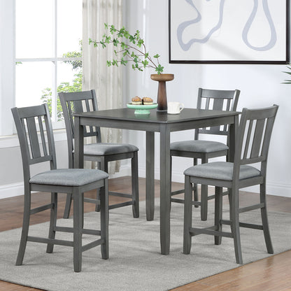5 Pieces Dining Table Set, Counter Height Kitchen Table Set With Square Table And 4 Upholstered Chairs